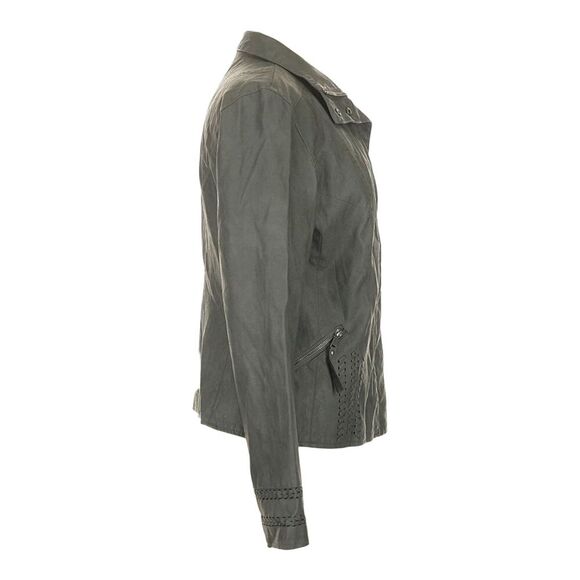 Kut From the Kloth Gray Faux Leather Moto Jacket Women's M NEW- Whipstitch Solid - Picture 5 of 11